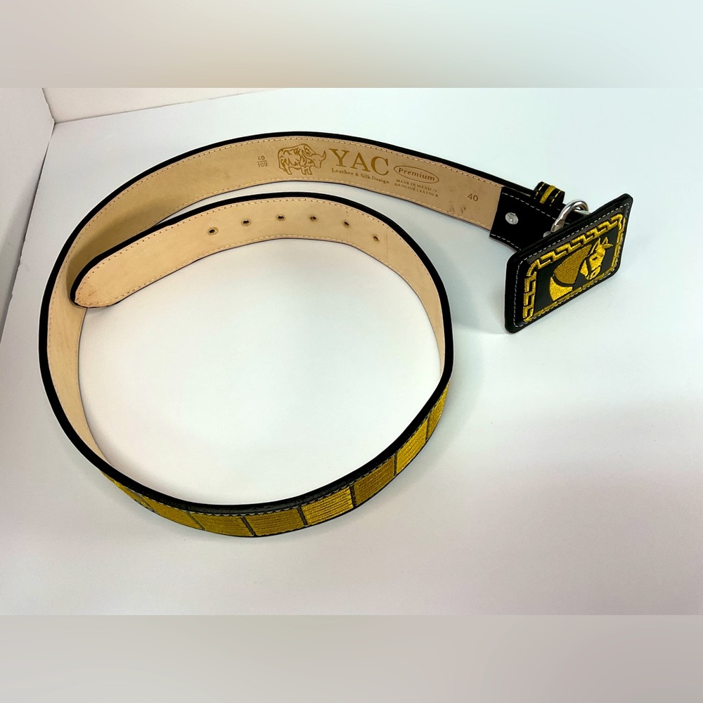 Brand Yac Premiun Men's black and gold Leather Belt